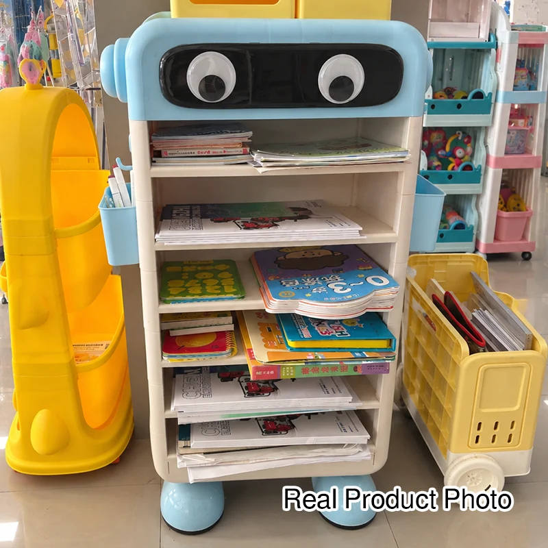 Contemporary Creative Robot PP Floor-Standing Multi-Layered Kids Bookshelf 3/4/5/6-Tier For Study