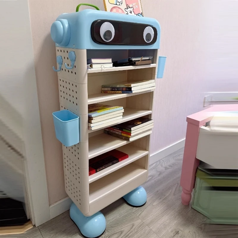 Contemporary Creative Robot PP Floor-Standing Multi-Layered Kids Bookshelf 3/4/5/6-Tier For Study