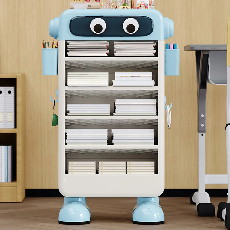 Contemporary Creative Robot PP Floor-Standing Multi-Layered Kids Bookshelf 3/4/5/6-Tier For Study