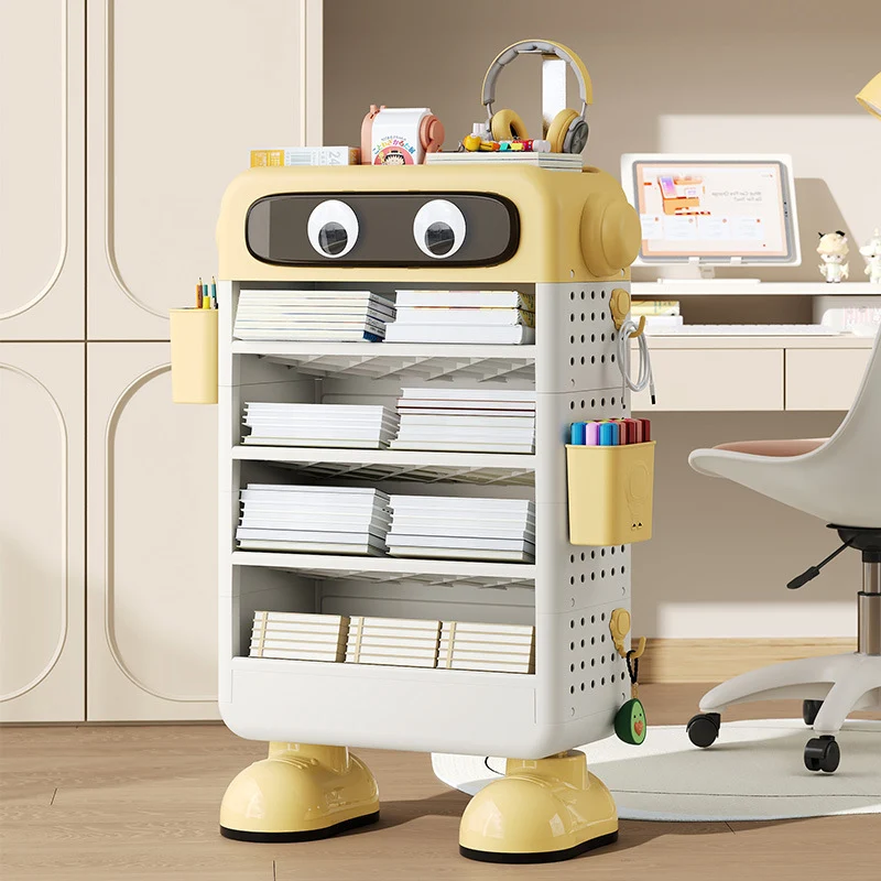 Contemporary Creative Robot PP Floor-Standing Multi-Layered Kids Bookshelf 3/4/5/6-Tier For Study
