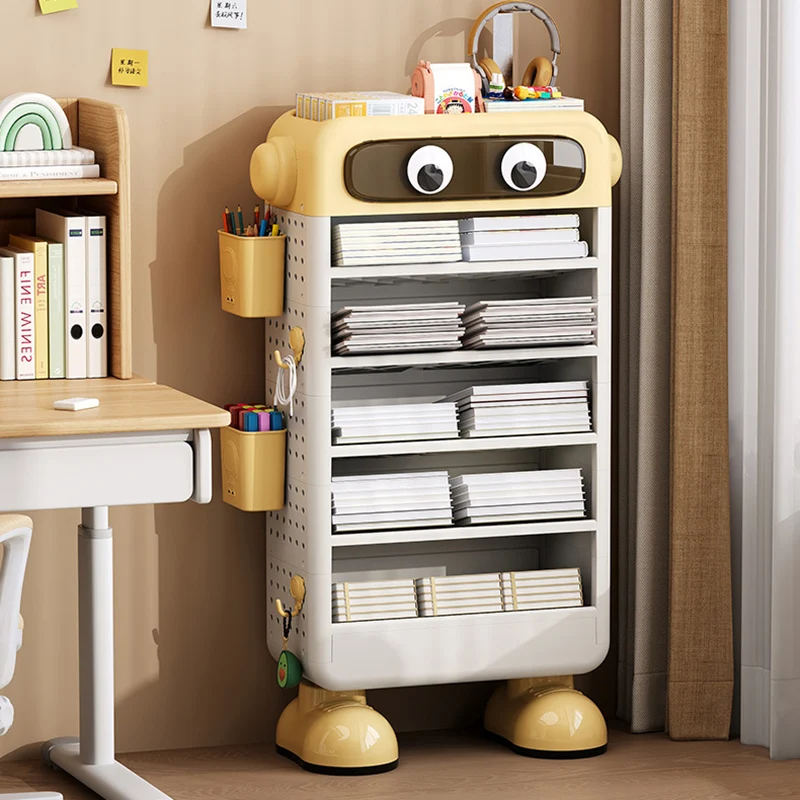 Contemporary Creative Robot PP Floor-Standing Multi-Layered Kids Bookshelf 3/4/5/6-Tier For Study