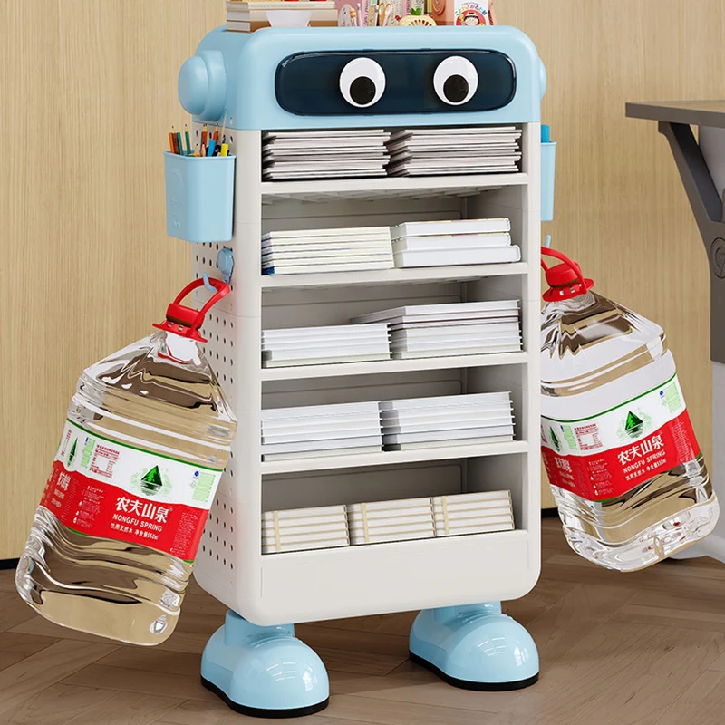 Contemporary Creative Robot PP Floor-Standing Multi-Layered Kids Bookshelf 3/4/5/6-Tier For Study