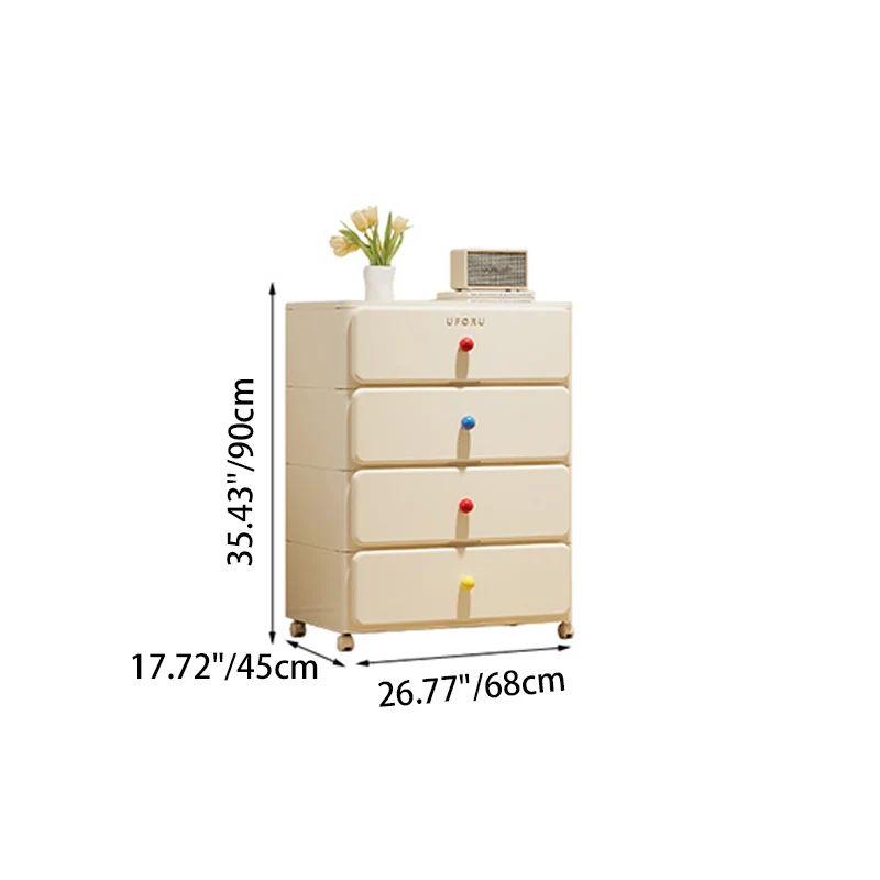 Modern Minimalist Integrated Rectangular PP Movable Multi-Layer Storage Cabinet 2/3/4-Drawer For Bedroom