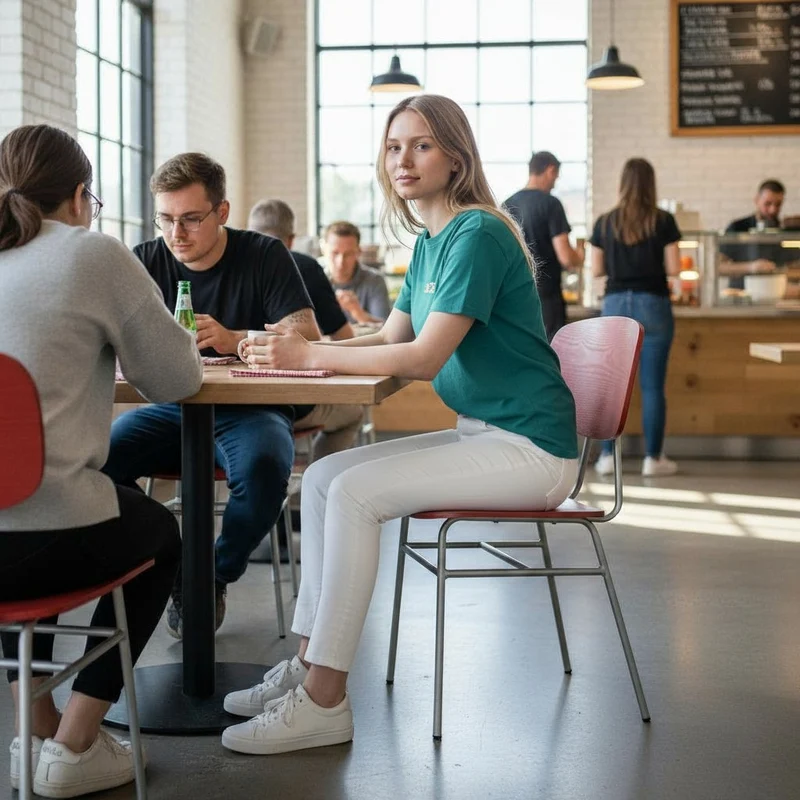 New Design Group: Red Natural Wood Florence Canteen Chair - Refurbished