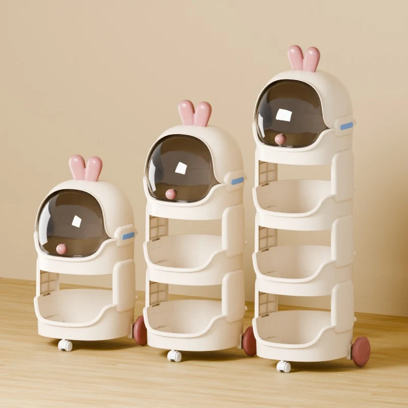 Contemporary Creative PP PC Steel Round-square Duck/Rabbit-style Movable Storage Cabinet 2/3/4-Tier For Living Room