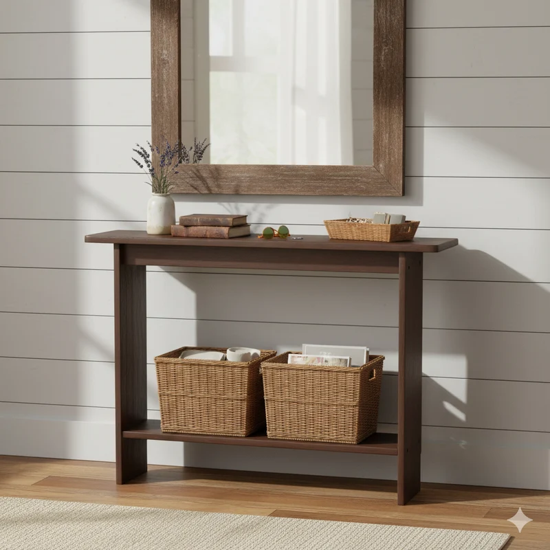 Traditional Chinese Rectangular Rubberwood Entryway Console Table 2-Layer For Hallway