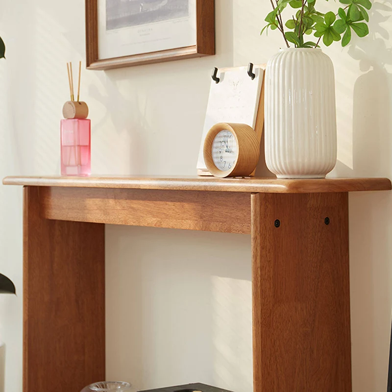 Traditional Chinese Rectangular Rubberwood Entryway Console Table 2-Layer For Hallway