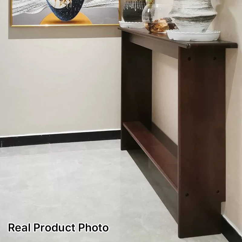 Traditional Chinese Rectangular Rubberwood Entryway Console Table 2-Layer For Hallway