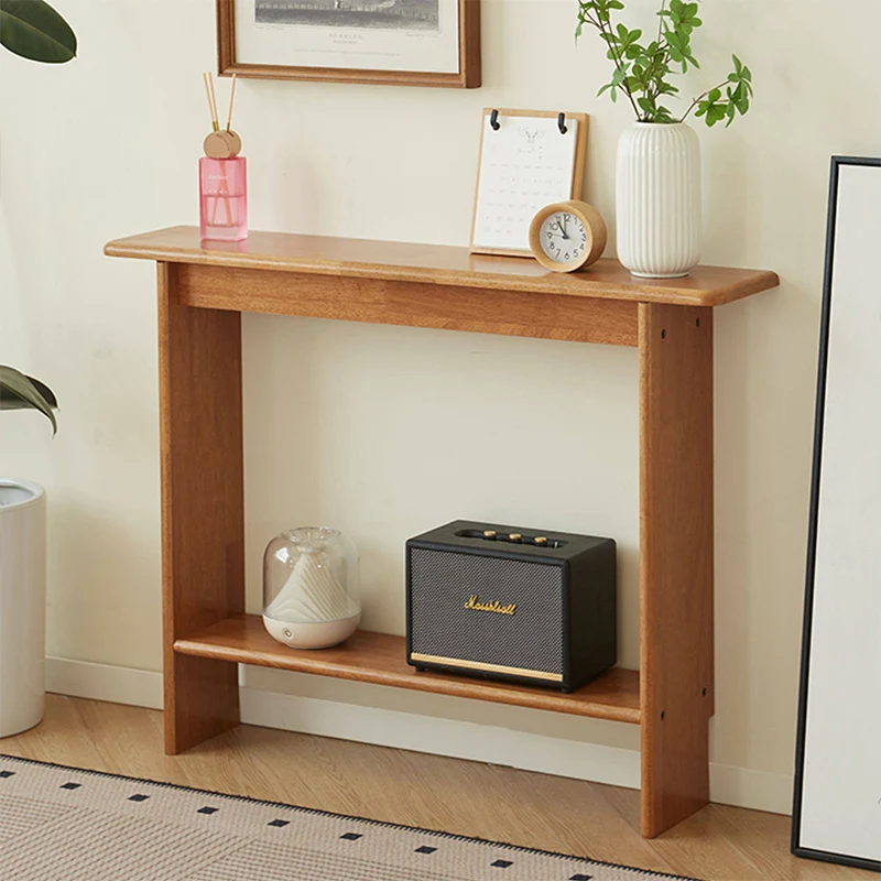 Traditional Chinese Rectangular Rubberwood Entryway Console Table 2-Layer For Hallway