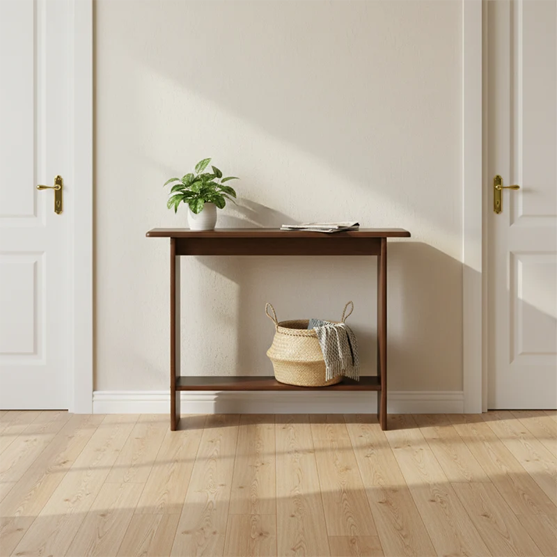 Traditional Chinese Rectangular Rubberwood Entryway Console Table 2-Layer For Hallway