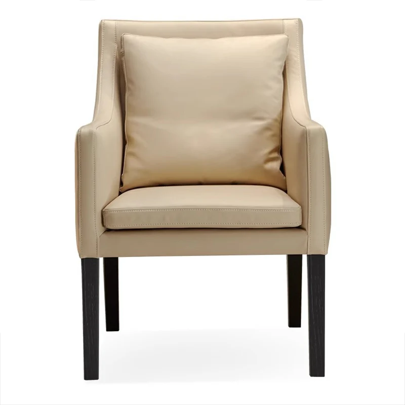 Modern Luxury Microfiber Leather Oak Wood Plywood Curved Square Desk Chair With Backrest Armrest For Home Office