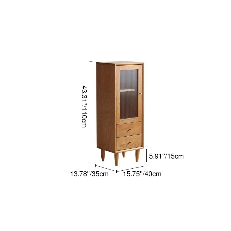 Contemporary Scandinavian Rubberwood Glass Rectangular Storage Cabinet With 2 Drawers For Living Room