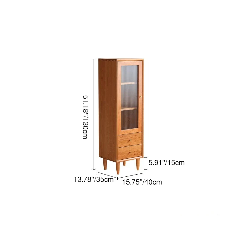 Contemporary Scandinavian Rubberwood Glass Rectangular Storage Cabinet With 2 Drawers For Living Room