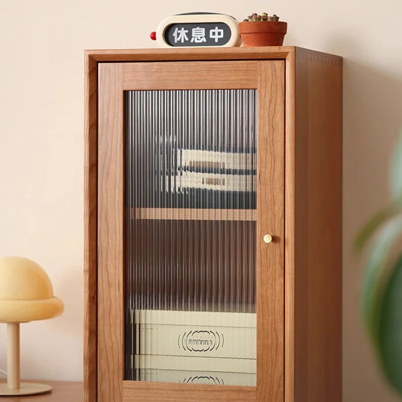 Contemporary Scandinavian Rubberwood Glass Rectangular Storage Cabinet With 2 Drawers For Living Room
