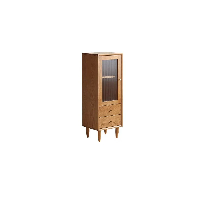 Contemporary Scandinavian Rubberwood Glass Rectangular Storage Cabinet With 2 Drawers For Living Room