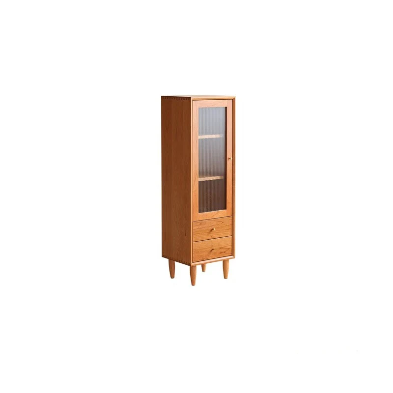 Contemporary Scandinavian Rubberwood Glass Rectangular Storage Cabinet With 2 Drawers For Living Room