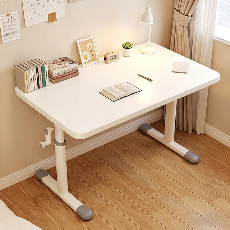 Modern Minimalist Engineered Wood Carbon Steel Rounded Rectangular Kids Study Desk With 1-Tier For Bedroom