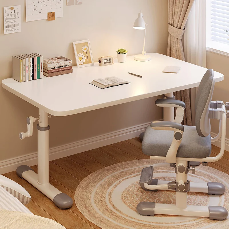 Modern Minimalist Engineered Wood Carbon Steel Rounded Rectangular Kids Study Desk With 1-Tier For Bedroom