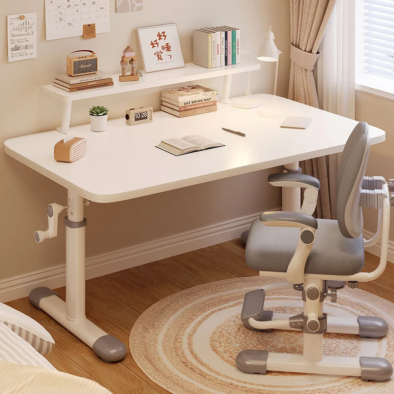 Modern Minimalist Engineered Wood Carbon Steel Rounded Rectangular Kids Study Desk With 1-Tier For Bedroom
