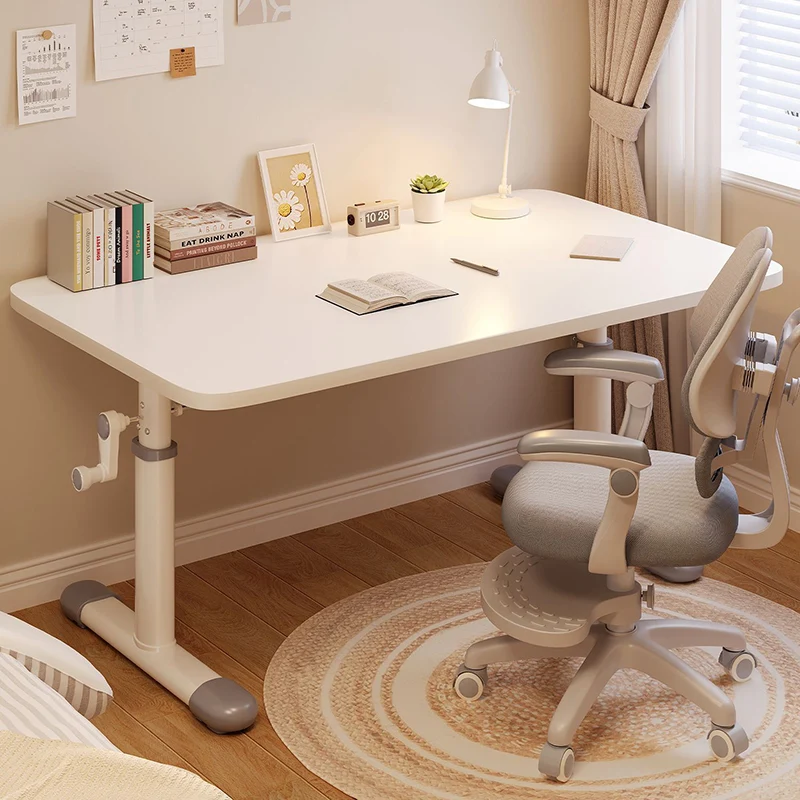 Modern Minimalist Engineered Wood Carbon Steel Rounded Rectangular Kids Study Desk With 1-Tier For Bedroom