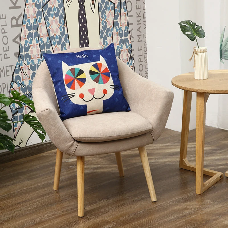 Contemporary Scandinavian Rectangular Fabric Rubberwood Chair Backrest Armrest For Living Room