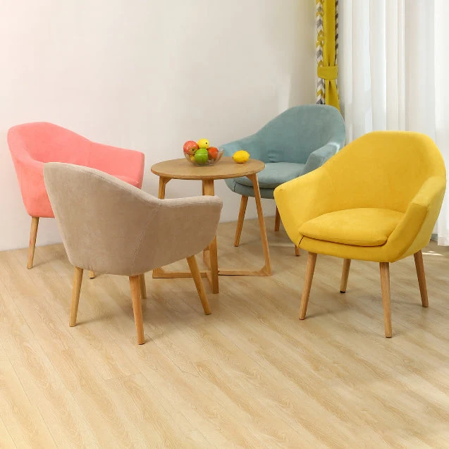 Contemporary Scandinavian Rectangular Fabric Rubberwood Chair Backrest Armrest For Living Room