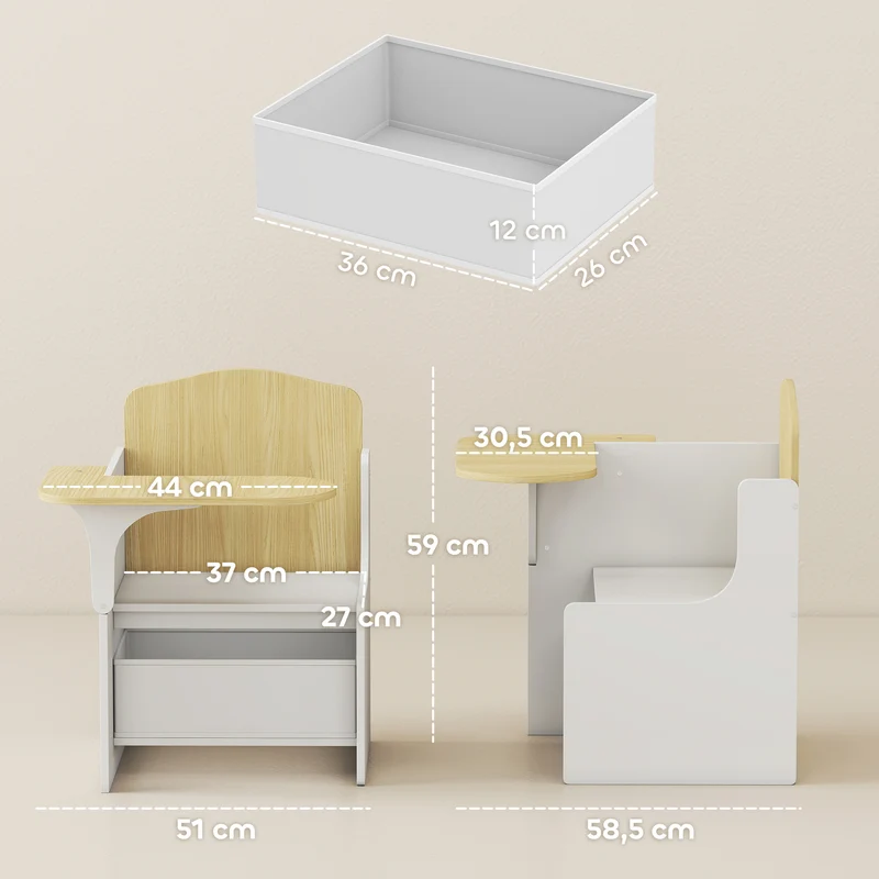Mesa e Cadeira para Crianças com Cesto de Arrumação Conjunto de Mesa de Atividades 2 em 1 para Desenho Leitura e Brincadeiras Branco