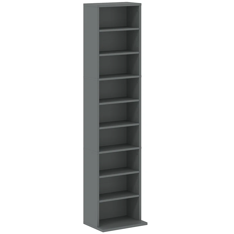 Arrumação para CD e DVD 9 Compartimentos e 6 Prateleiras Ajustáveis Capacidade Máx. 260 CD/120 DVD 33x24x140 cm Cinza