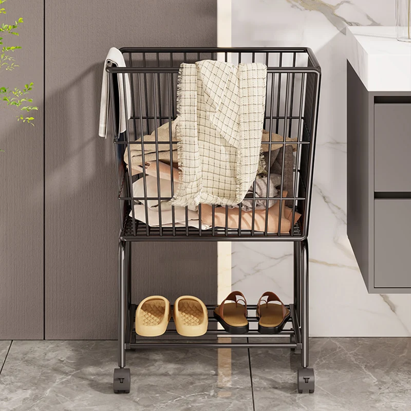 Modern Minimalist Iron Rectangular Movable Storage Shelf 2-Tier For Bedroom & Living Room