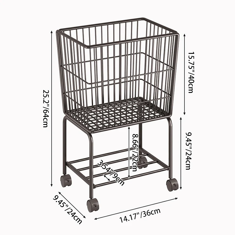 Modern Minimalist Iron Rectangular Movable Storage Shelf 2-Tier For Bedroom & Living Room