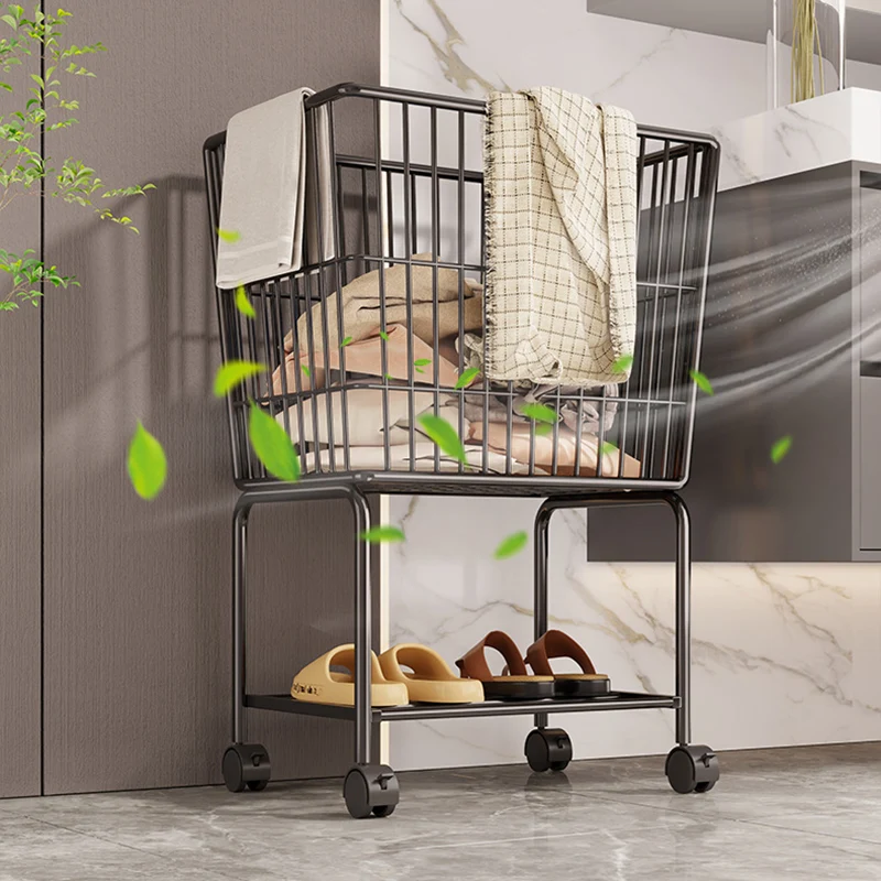 Modern Minimalist Iron Rectangular Movable Storage Shelf 2-Tier For Bedroom & Living Room