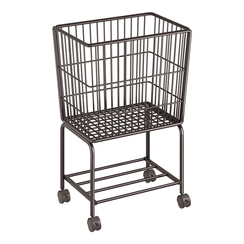 Modern Minimalist Iron Rectangular Movable Storage Shelf 2-Tier For Bedroom & Living Room