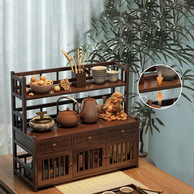 Traditional Chinese Nan Bamboo MDF Rectangular Desktop Storage Shelf 3-Drawer For Living Room