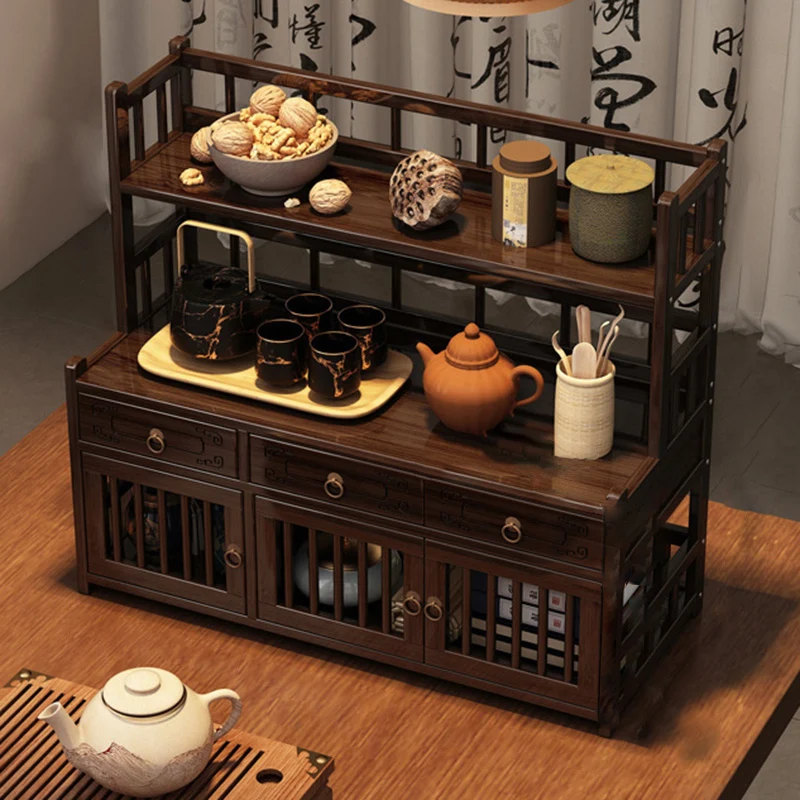 Traditional Chinese Nan Bamboo MDF Rectangular Desktop Storage Shelf 3-Drawer For Living Room