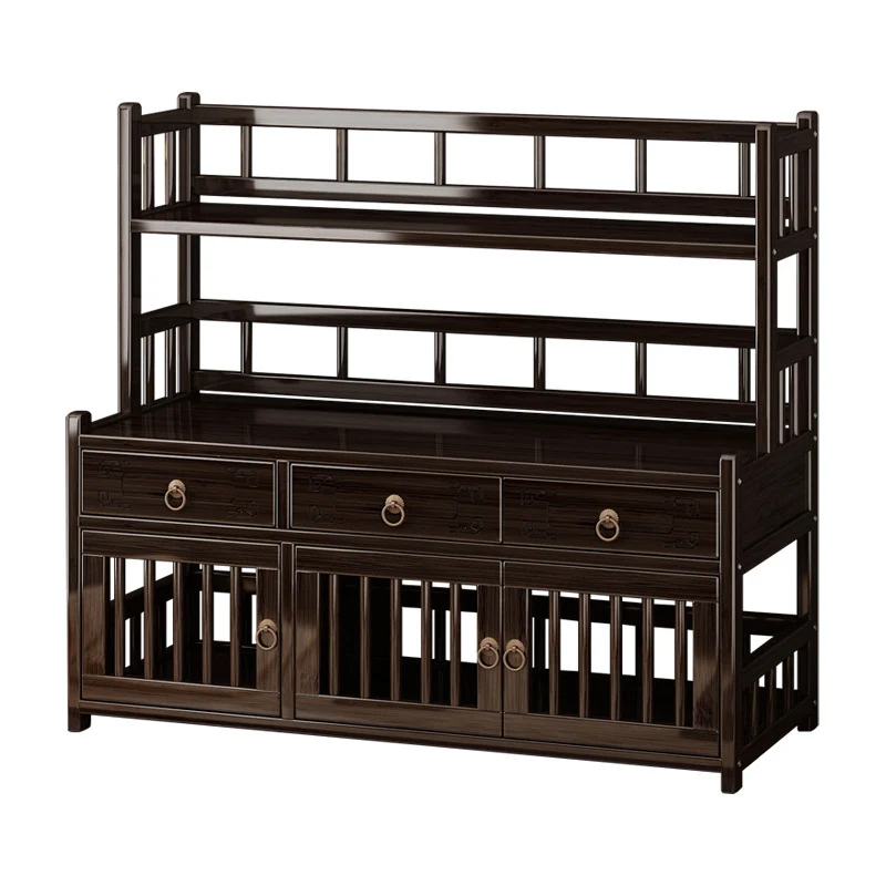 Traditional Chinese Nan Bamboo MDF Rectangular Desktop Storage Shelf 3-Drawer For Living Room