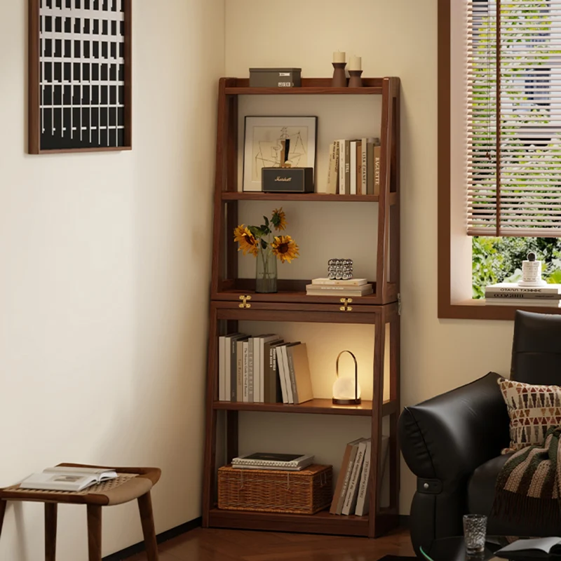 Traditional Vintage Rubberwood Trapezoidal Foldable Display Rack 5-Layer For Living Room