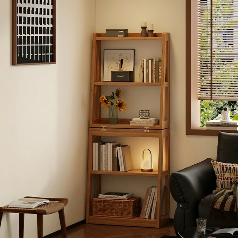 Traditional Vintage Rubberwood Trapezoidal Foldable Display Rack 5-Layer For Living Room