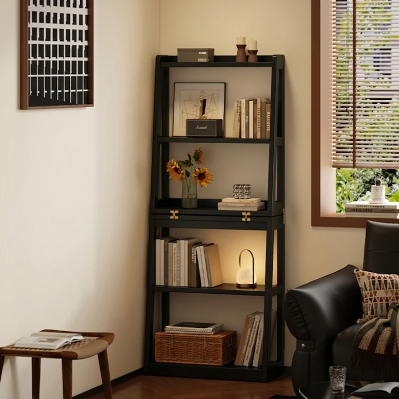 Traditional Vintage Rubberwood Trapezoidal Foldable Display Rack 5-Layer For Living Room