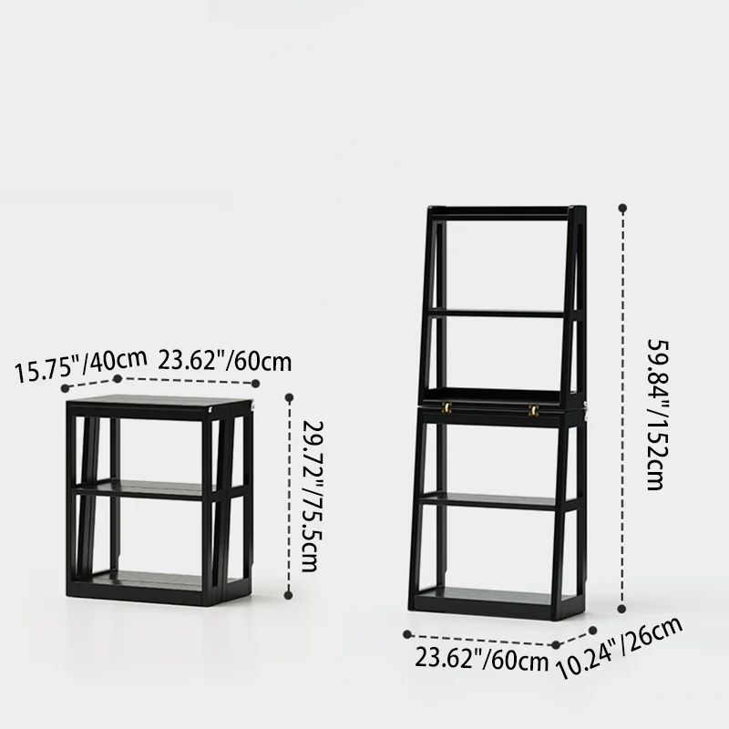 Traditional Vintage Rubberwood Trapezoidal Foldable Display Rack 5-Layer For Living Room