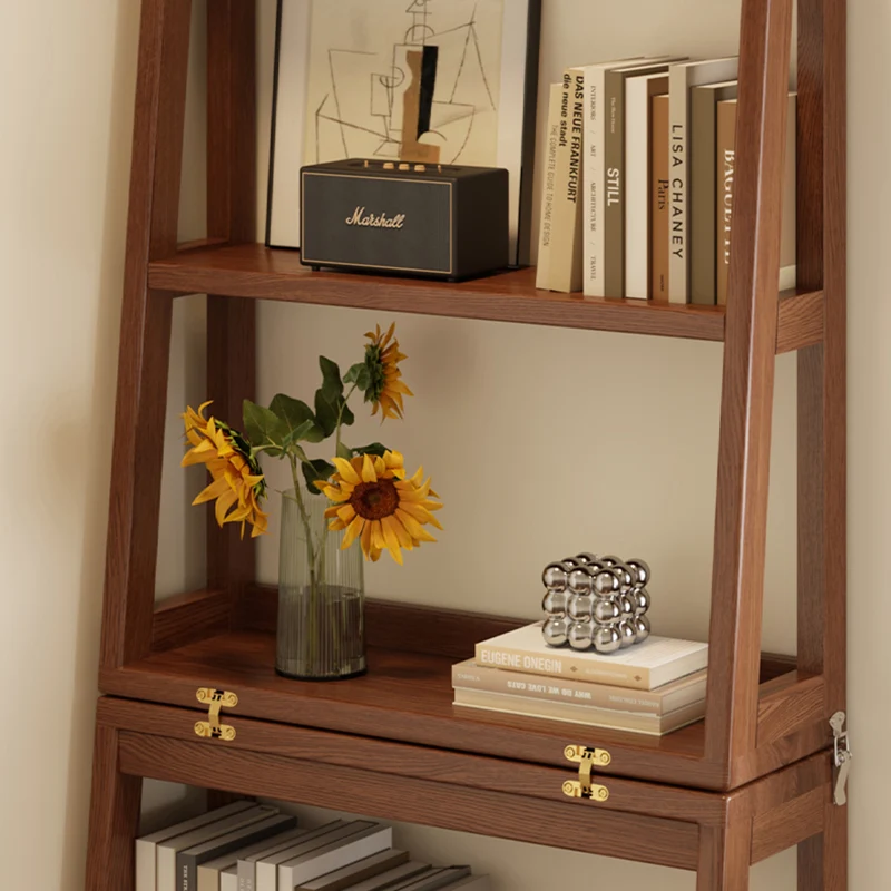 Traditional Vintage Rubberwood Trapezoidal Foldable Display Rack 5-Layer For Living Room