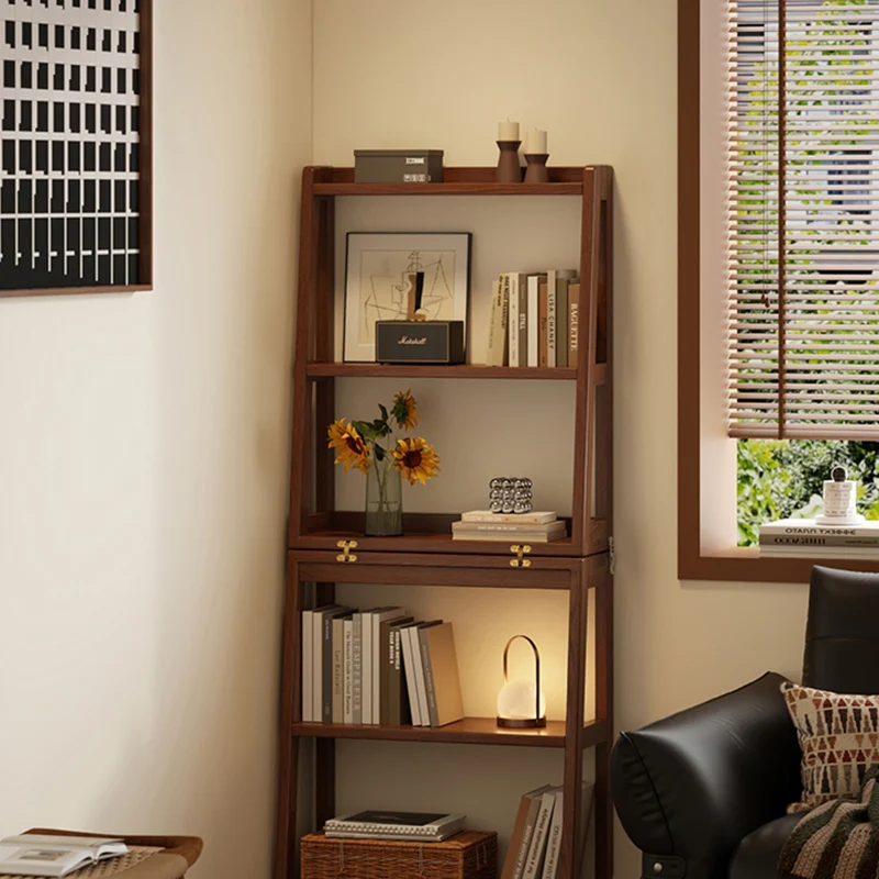Traditional Vintage Rubberwood Trapezoidal Foldable Display Rack 5-Layer For Living Room