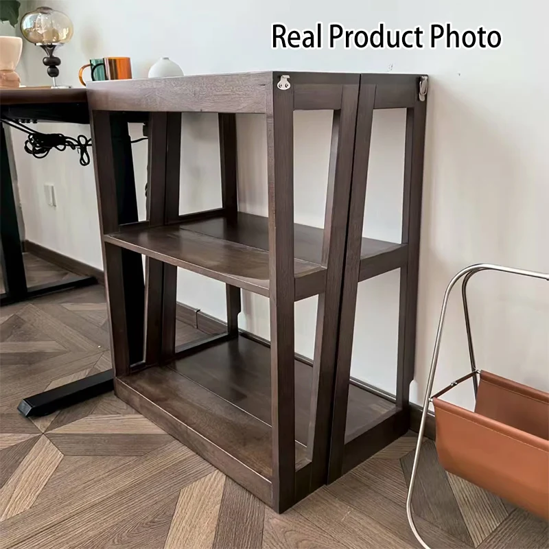 Traditional Vintage Rubberwood Trapezoidal Foldable Display Rack 5-Layer For Living Room