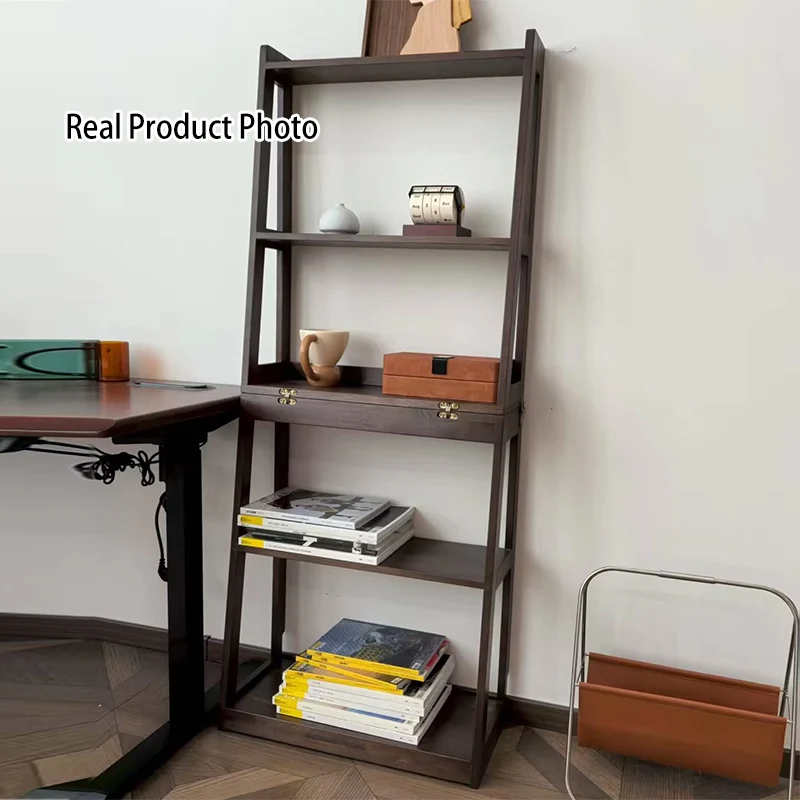Traditional Vintage Rubberwood Trapezoidal Foldable Display Rack 5-Layer For Living Room