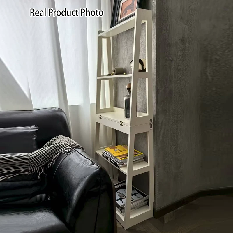 Traditional Vintage Rubberwood Trapezoidal Foldable Display Rack 5-Layer For Living Room