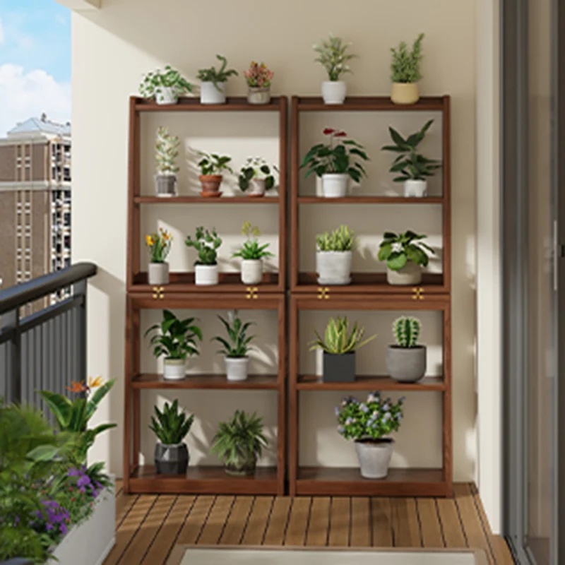 Traditional Vintage Rubberwood Trapezoidal Foldable Display Rack 5-Layer For Living Room