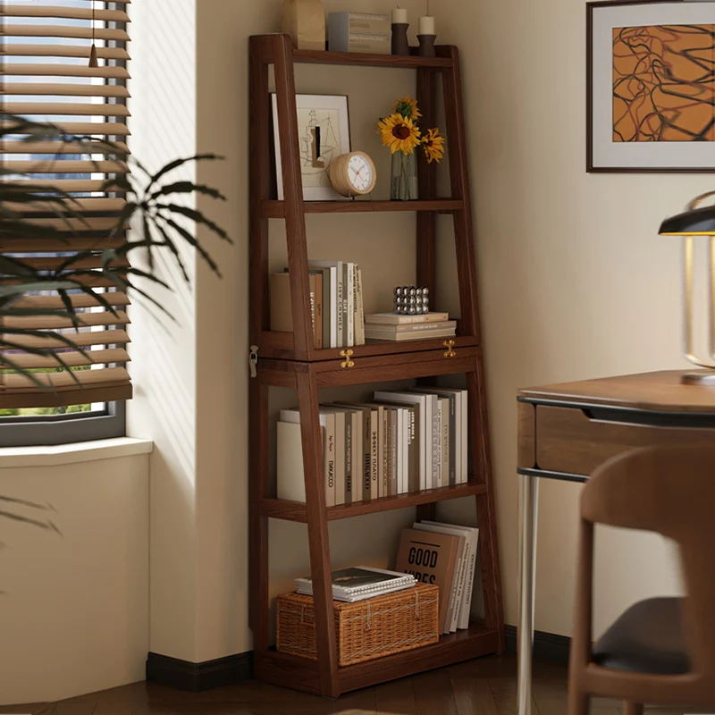 Traditional Vintage Rubberwood Trapezoidal Foldable Display Rack 5-Layer For Living Room