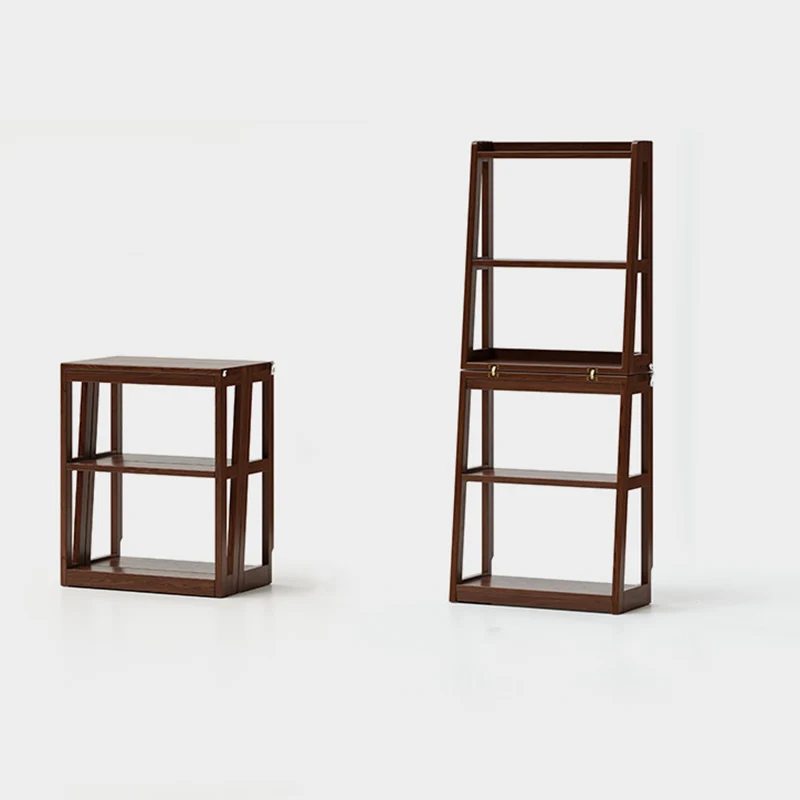Traditional Vintage Rubberwood Trapezoidal Foldable Display Rack 5-Layer For Living Room