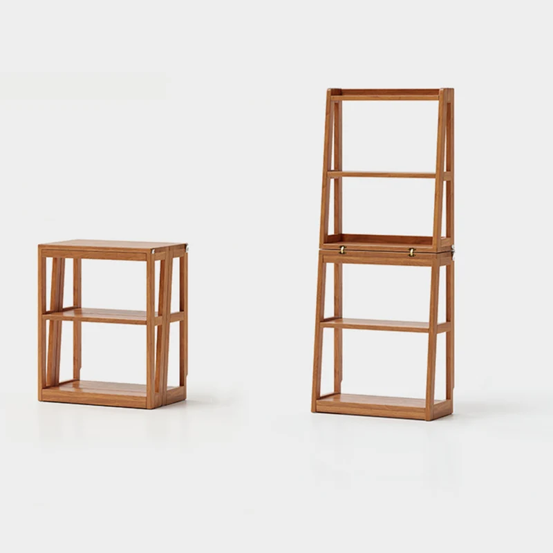 Traditional Vintage Rubberwood Trapezoidal Foldable Display Rack 5-Layer For Living Room