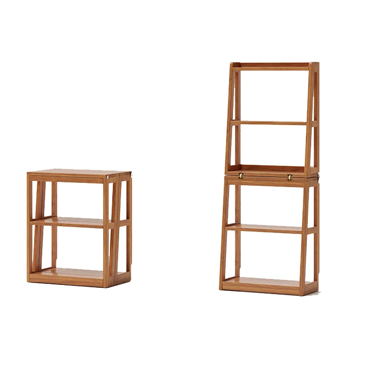 Traditional Vintage Rubberwood Trapezoidal Foldable Display Rack 5-Layer For Living Room