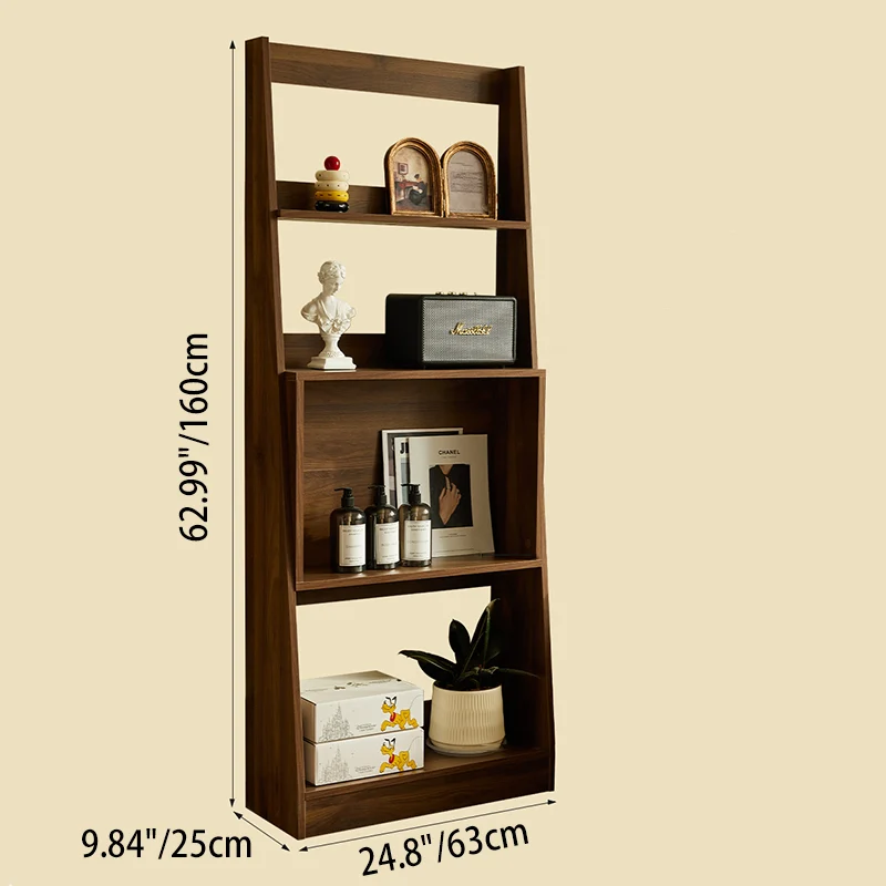 Contemporary Retro Plywood Triangular Floor-Standing Display Rack 4-Tier For Living Room